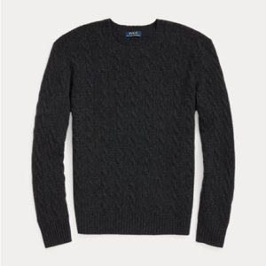 NWT Polo Ralph Lauren Wool Cashmere Blend Sweater Long Sleeve Black Mens Cable